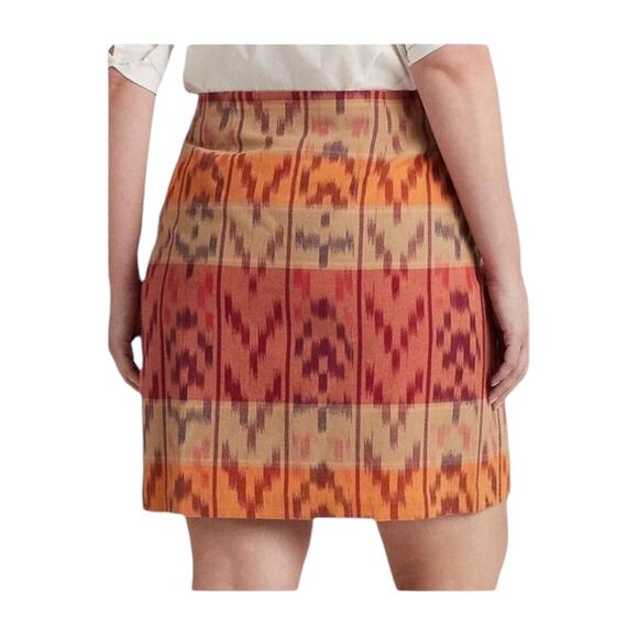Lauren Ralph Lauren True Wrap Skirt Above Knee Geo Motif Ruffle Ikat Fall NEW 22 - Picture 2 of 11